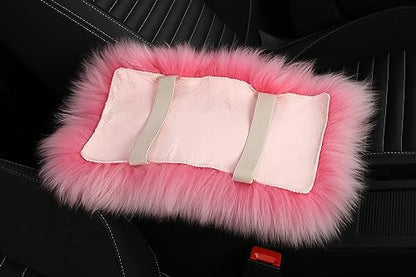Genuine Sheepskin Center Console Cover Pad Genuine Furry Fluffy Wool Fur Car Armrest Cover Protector Universal Fit for SUV/Truck/Car - color: Long Wool-Light Green