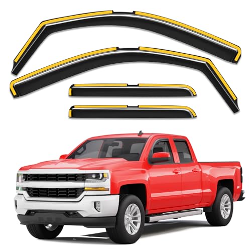 in-Channel Window Rain Guards Fit for Chevy Silverado/GMC Sierra 2014-2018 Double Cab,Truck Extra Durable Window Visors Window Deflectors Vent Visors Vent Shades Car Accessories - size: Fit for 2014-2018 Silverado/GMC Sierra Double Cab