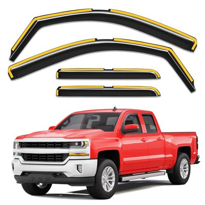 in-Channel Window Rain Guards Fit for Chevy Silverado/GMC Sierra 2014-2018 Double Cab,Truck Extra Durable Window Visors Window Deflectors Vent Visors Vent Shades Car Accessories - size: Fit for 2014-2018 Silverado/GMC Sierra Double Cab
