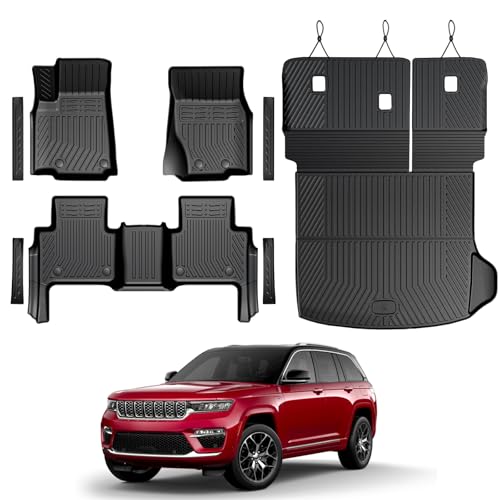 Floor Mats Set for 2022-2025 2026 Jeep Grand Cherokee Accessories, Full Coverage All Weather Floor Mats Cargo Mat with Backrest Protectors & Door Sill Guards (Include 4xe Not for L or WK) - size: For Jeep Grand Cherokee | 2022-2026