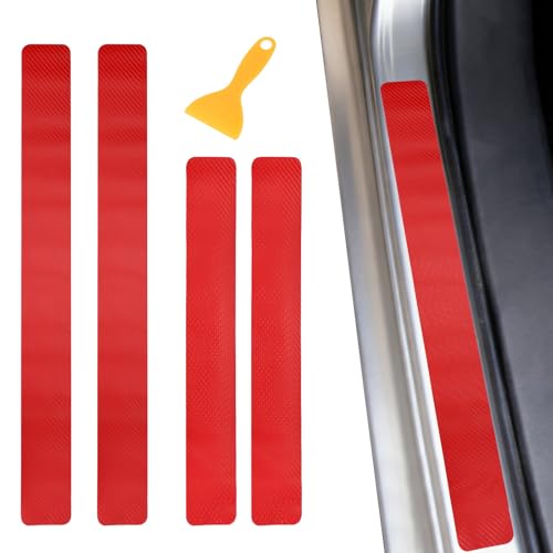PATIKIL 400/600mm Car Door Sill Plate Protectors, 4Pcs Carbon Fiber Door Edge Step Dust Shield Cover Universal Vehicle Scratch Protection with Scrapers for Cars Trucks RV SUV, Red - color: Red