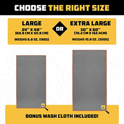 Wise Owl Outfitters Microfiber Camping Towel - Quick Dry Towel for Travel, Backpacking, Hiking, Beach, Gym & Yoga - Compact, Fast Drying & Lightweight - color: Grey, size: X-Large (30x60) + Washcloth (12x24)