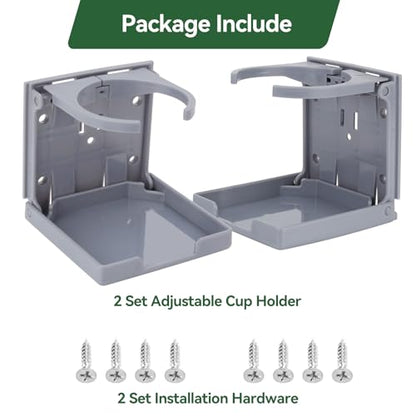 2pcs Adjustable Folding Cup Holder Automotive Water Drink Bottle Holder, fit Most Size Mugs Bottle, with Screws and Tapes, for Car Auto Truck RV Boat Van Camper Caravan Marine Yacht (Gray) - color: Gray