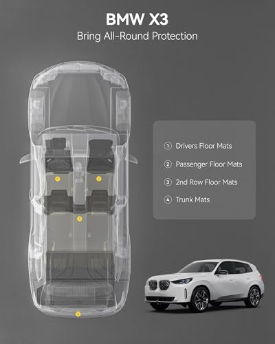 3W Floor Mats & Cargo Liner for BMW X3 G45 2025 2026, Accessories Custom Fit TPE All Weather 1st & 2nd Row Car Mats and Trunk Liners for BMW X3 30/M50 xDrive - style: 2) X3 2025-2026 | Floor Mats | Cargo Liner