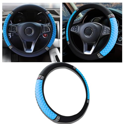 Bling Car Steering Wheel Cover, 15 Inch Anti-Slip Wheel Protector for Women Girls, Soft Leather Elastic Steering Wheel Protector, Car Interior Accessories for Most Cars (Blue) - color: Blue