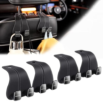 WEIHAO Wide Purse Hook for Car, Twin Hook Leather Car Headrest Hangers, Car Seat Back Storage Hook, Headrest Hooks Purse Bag Holder for Car Universal Fit Sedan Trucks SUVs Most Vehicles (Black-4PCS) - color: Black-4PCS