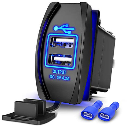 Nilight Dual USB 4.2A Rocker Switch Style 12V/24V Fast Socket Waterproof Quick for Cars Boats Trucks RVs, 2 Years Warranty, Blue - style: Dual USB