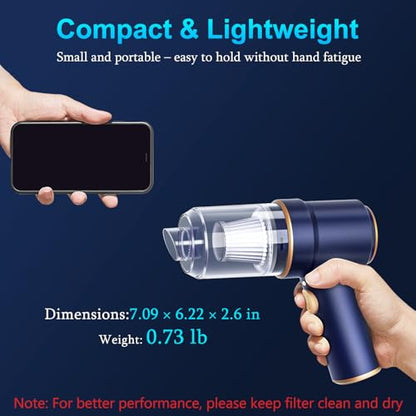 KMM Handheld Car Vacuum Cleaner, 9000Pa Vacuum Cleaner and Air Duster, 120W High Power Hand Held Vacuum with LED Light and Multi-Nozzles for Car, Home, Office, Pet - color: Blue