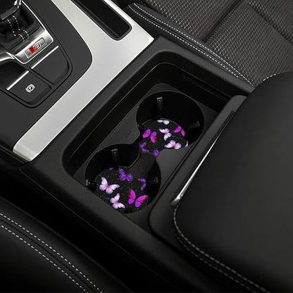 Butterfly Purple Steering Wheel Cover - Butterflys Steering Wheel Cover for Women Purple Butterfly Cute Fashion Car Accessories Anti-Slip Breathable Universal14-15 2 Pieces Car Coasters - color: Purple Butterfly-3