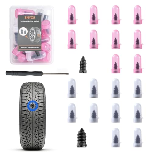 21 PCS Tire Repair Rubber Nail Kit, Premium Spiral Screw-in Tire Plugs with 2 Sizes, Emergency Roadside Flat Tire Fix Tool for Car Truck Motorcycle Tractor ATV SUV (20 PCS + 1PC Screwdriver) - size: 20 PCS + Screwdriver