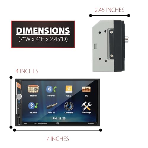 Dual Electronics DMR74 7-inch Double DIN Car Stereo | LED Digital Media Touchscreen | Bluetooth | Push to Talk Assistant | Backup Camera Input | | USB Charging | No CD/DVD - style: 7-inch Double Din