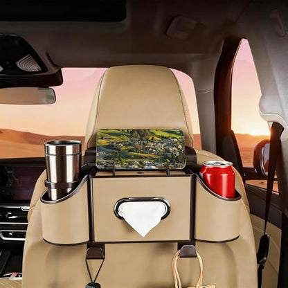 Back Seat Car Organizer,4 in 1 Multifunctional Car Back Seat Storage Box with Drink Cup Holder Tissue Box, for Hold Phone,Snacks, Drinks, Handbag-Meter - color: Meter
