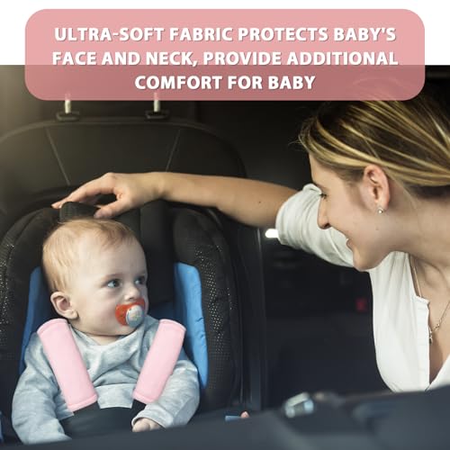 SWESEN Baby Car Seat Belt Covers for Boys and Girls, Carseat Shoulder Padding, Soft Car Seat Neck Cover, Mink Car Seat Straps Shoulder Pads, Solid Colour Stroller Strap Cover for Baby Kids, Pink - color: Pink