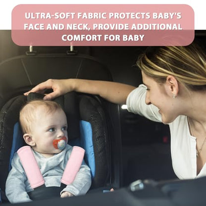 SWESEN Baby Car Seat Belt Covers for Boys and Girls, Carseat Shoulder Padding, Soft Car Seat Neck Cover, Mink Car Seat Straps Shoulder Pads, Solid Colour Stroller Strap Cover for Baby Kids, Pink - color: Pink