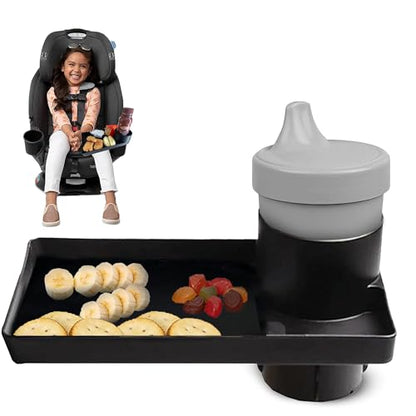 Kids Travel Tray - Car Seat and Car Cup Holder Tray - Tray for Snacks, Entertainment, Toys - Includes Cup Holder - Fits Most Car Seats