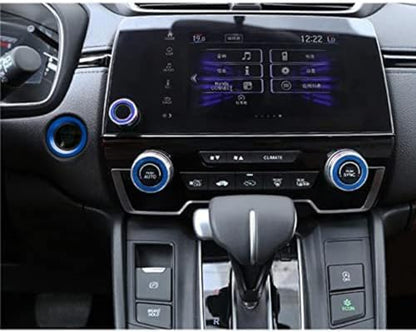4pcs Aluminum Interior Console Trim Compatible with Honda CRV CR-V 2017 2018 2019 2020 2021 AC Air Conditioning Knob Start Stop Button Navigation Volume Knob Cover Trim (4Pcs Blue) - color: Blue