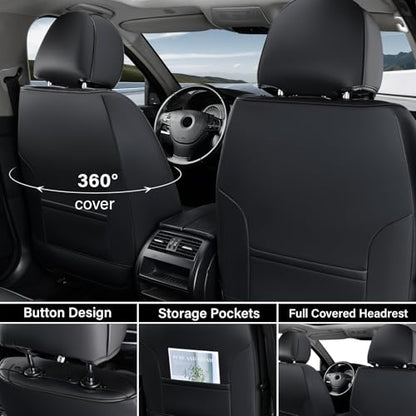 Coverado Seat Covers, Car Seat Covers Front Seats, Waterproof Nappa Leather Auto Seat Cover with Lumbar Head Pillow, Black Seat Covers Carseat Cover Universal Fit for Most Cars - color: Black（Pillow）, size: Front