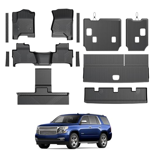 Floor Mats for Chevy Tahoe/GMC Yukon 2015-2020, All Weather Floor Mats Trunk Cargo Liner with Backrest Protectors and Door Sill Guards Accessories, Full Coverage Set (Fit 7 Seats) - size: For Chevy Tahoe/GMC Yukon | 2015-2020