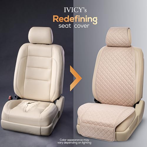 IVICY Faux Linen Front Car Seat Cover – Durable, Non-Slip Seat Protector for Cars – 1 Unit, Light Beige - color: BEIGE HYB LN