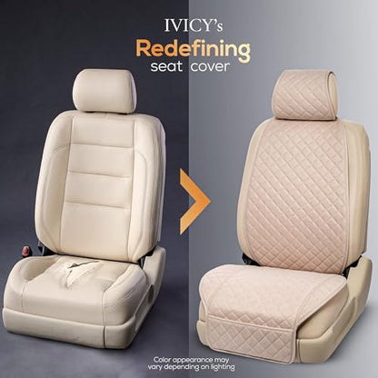 IVICY Faux Linen Front Car Seat Cover – Durable, Non-Slip Seat Protector for Cars – 1 Unit, Light Beige - color: BEIGE HYB LN