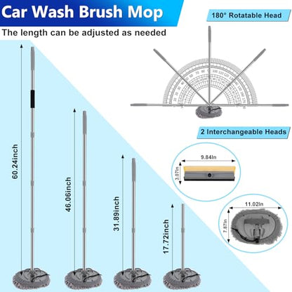 THINKWORK Car Wash Kit, 62'' Car Washing Brush with Long Handle, Extendable Car Wash Brush Mop with 2-in-1 Windshield Squeegee and 9Pcs Detailing Brushes, Gray Car Detailing Kit Gift for Men - size: 23PCS