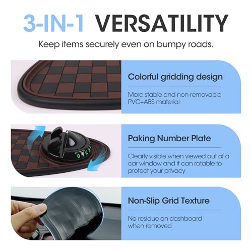 Multifunction Car Anti-Slip Mat Exclusive Phone Holder, Rotatable Car Phone Holder Dashboard Pad with Temporary Parking Number, Huge Capacity for Phones, Keys and Sunglasses (Black+Brown) - color: Black+Brown