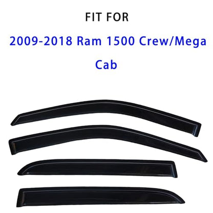 Tape On Window Visors Rain Guards Deflectors for 2009-2018 Ram 1500 Crew/Mega Cab/Full-Size Cab, Side Vent Visors Shades for 2010-2024 Ram 2500 & 3500, 2019-2024 Ram 1500 Classic Body Models Only - size: For Ram 1500 Crew/Mega Cab 2009-2018