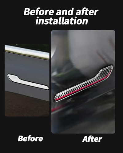 Carbon Fiber Door Handle Cover, Door Handle Protective Cover Decoration Compatible with Tesla Model Y/3 accessories (2017-2025) Highland & Juniper Compatible (4 Pieces) (Red rim with drip) - style: Red rim with drip