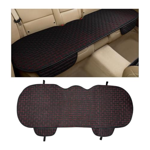 KVAEY Linen Back Car Seat Cover, Anti-Slip Long Bottom Rear Seat Cover Protector with Storage Pockets, Breathable Linen Rear Bench Seat Protector Cushion Pad for Most Vehicles (Black & Red, Back) - color: Black & Red, size: Back