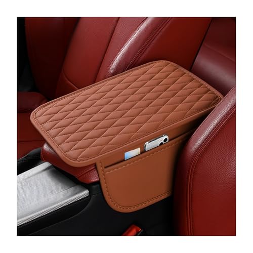 Car Center Console Cover, Leather Vehicle Armrest Seat Box Cushion Pad with Storage Bags, Waterproof Automotive Middle Console Protector, Universal for SUV RV Truck (Brown) - color: Brown
