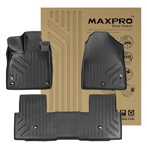 Premium MAXPRO Floor Mats for 2023-2025 Honda Pilot 1st & 2nd Row Set All Weather Mat Waterproof TPE Floor Liners Custom Fit Automotive Floor Mats Honda Pilot Accessories Car Mats Full Set SUV Liners - size: 1st & 2nd Row