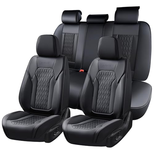FLORICH Seat Covers, Car Seat Covers Full Set, Luxury Nappa Leather Seat Covers, Breathable and Waterproof Car Seat Protector 5 Seat, Automotive Seat Covers Universal Fit for Most Cars-Black - color: Black, size: Fullset