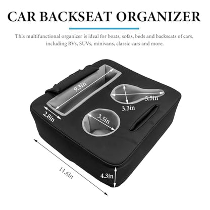 Car Back Seat Organizer, Leather Automotive Rear Seat Couch Cup Holder Expander Tray, Vehicle Cup Holder Tray Holds Snacks Remotes Phones for Truck RV Boat Couch Pillow Bed - color: Black