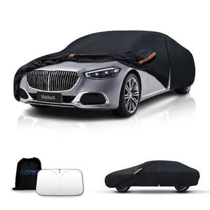 Waterproof Car Cover All-Weather, Heavy-Duty Outdoor Full Exterior Automobiles Snow Cover for Sedan 209-218 inch with Sun Visor,Zippered & Storage Bag - Black - size: Fit Sedan Length 209-218 inch(3XXXL)