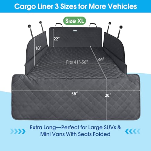 ALLANSING Extra Long SUV Cargo Liner for Dogs - Heavy-Duty 900D Oxford Waterproof Pet Cargo Protector with All-Round Protection & TPU Suction Cups, Fits Full-Size SUVs and Minivans - size: Extra Large (No Zipper)