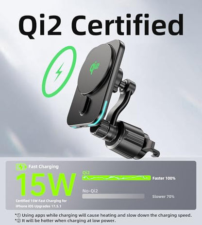 Mukiya for MagSafe Car Charger Mount, Qi2-Certified 15W Magnetic Wireless Car Charger Air Vent，Car Phone Holder Mount for iPhone 17/16/1514/13/12 Series, Pixel 10 Series, Galaxy S25 Series