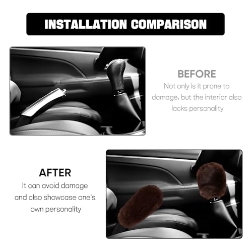 Hovom 2PCS Fluffy Car Gear Shift Knob Cover & Handbrake Cover, Soft Plush Hand Brake Handle & Gear Shift Cover for Women Girls, Universal Comfortable Warm Furry Car Accessories (Coffee) - color: Coffee