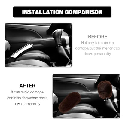 Hovom 2PCS Fluffy Car Gear Shift Knob Cover & Handbrake Cover, Soft Plush Hand Brake Handle & Gear Shift Cover for Women Girls, Universal Comfortable Warm Furry Car Accessories (Coffee) - color: Coffee