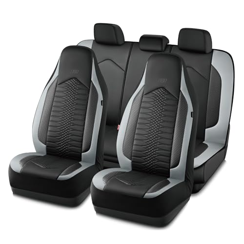 Skechers Memory Foam Car Seat Covers, Leather High Back Seat Covers Quilting Design,Waterproof Sports Car Seat Covers Full Sets,Airbag Compatible, Universal Fit for Most Cars, SUVs,Trucks,Gray - color: Black and Grey, size: All Seats