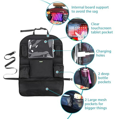 PIDO Car Seat Organizer for Backseat, Back Seat Organizer for Kids with Touch Screen Tablet Holder and 8 Pockets, Car Travel Accessories, Road Trip Essentials for Kids, 2 Pack