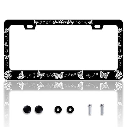 Butterfly License Plate Frame Butterflies License Plate Holder Personalise Stainless Steel Funny Design Compatible With Standard License Plate Frames For Usa And Canada 6 X 12 Inch 2 Holes With Screws - color: Butterfly