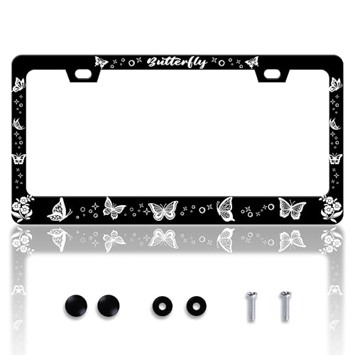 Butterfly License Plate Frame Butterflies License Plate Holder Personalise Stainless Steel Funny Design Compatible With Standard License Plate Frames For Usa And Canada 6 X 12 Inch 2 Holes With Screws - color: Butterfly