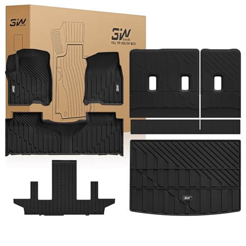 3W Floor Mats & Cargo Mat & Seat Back Mats for 2021-2026（Only 7 Seats） Chevy Suburban/GMC Yukon XL(Only Yukon XL, Not Fit Yukon)/Cadillac Escalade ESV(Not Escalade),All Weather Car Mats - size: Chevy Suburban 21-26 Full Set