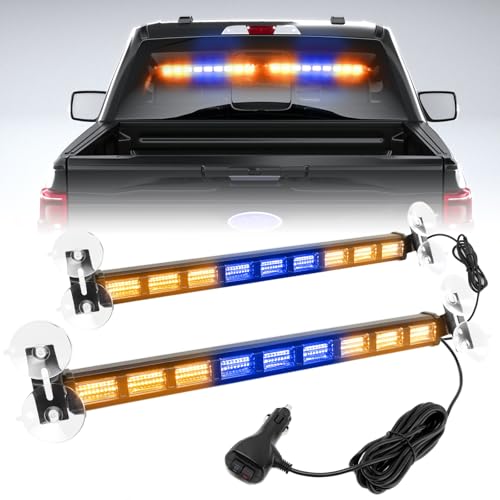[Upgraded Switchable 4 Colors Emergency Strobe Traffic Advisor Light Bar 162 LED Windshield 2 in 1 Visor Safety Warning Hazard Flashing Lights for Firefighter Police Truck Vehicle (Amber/Blue) - color: #07 Amber/Blue