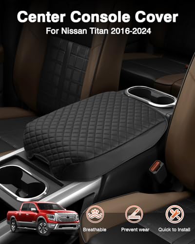 Shademax Center Console Cover for Nissan Titan 2016-2024 Accessories Armrest Cover Cushion Pad Leather Middle Console Cover Car Armrest Seat Box Console Lids Protector (Only for Bucket Seat Console) - size: Size for Nissan Titan 2016-2024