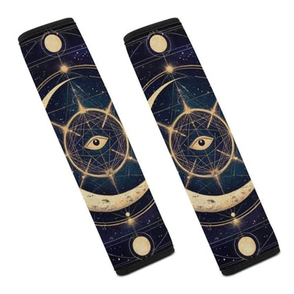 Fashion 2PCS Car Belt Covers, Sacred Geometric Symbol Purple Space Galaxy Stars Mystic Sun Moon Protect Your Shoulders Car Safety Seat Belt Strap - color: Color852