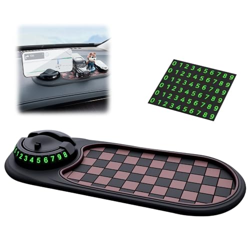 Mobile Phone Bracket Anti-Slip Mat, Multifunction Car Dashboard Mat with Temporary Parking Number, Rotatable Universal Non-Slip Car Dashboard Mat with Phone Holder for Sunglasses and Keys Gadget (A) - color: A