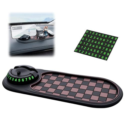 Mobile Phone Bracket Anti-Slip Mat, Multifunction Car Dashboard Mat with Temporary Parking Number, Rotatable Universal Non-Slip Car Dashboard Mat with Phone Holder for Sunglasses and Keys Gadget (A) - color: A
