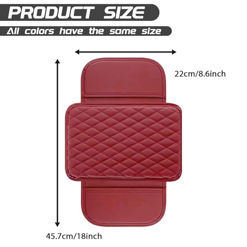 Car Center Console Cover, Upgraded Leather Arm Rest Cover for Car SUV, Car Middle Armrest Console Cover with 2 Storage Bags Scratch Resistant Waterproof Universal Car Accessories (Red) - color: Red