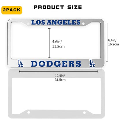 2 Piece License Plate Frames for Dodgers Fan, Anti-Dirty and Rustproof Aluminum Alloy License Plate Frames US Standard License Plate Holder with Screw Caps Set (D-Silver) - color: D-Silver